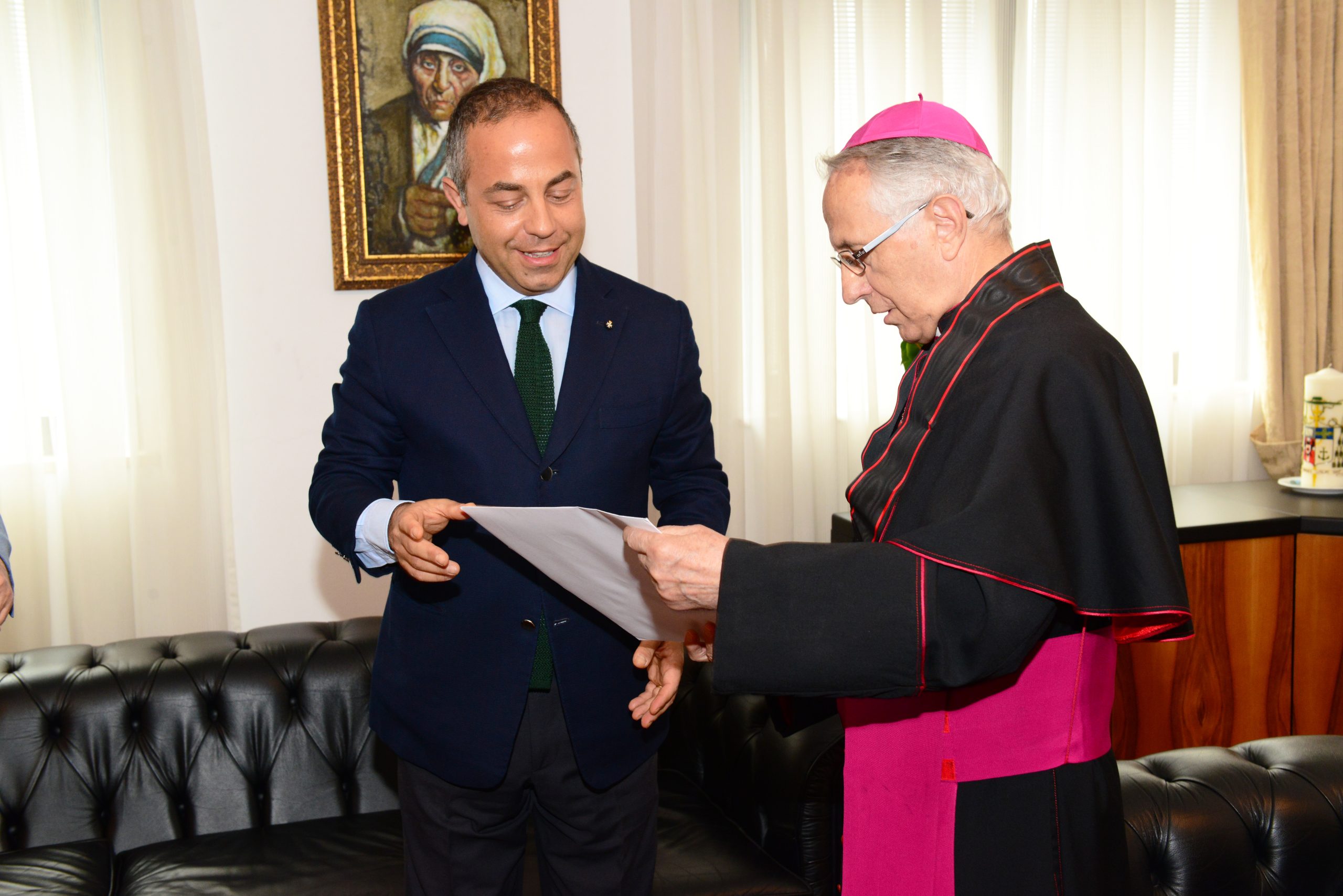 Ambassador conferred high honours on two high prelates, Monsignor Mirdita and Avgustini